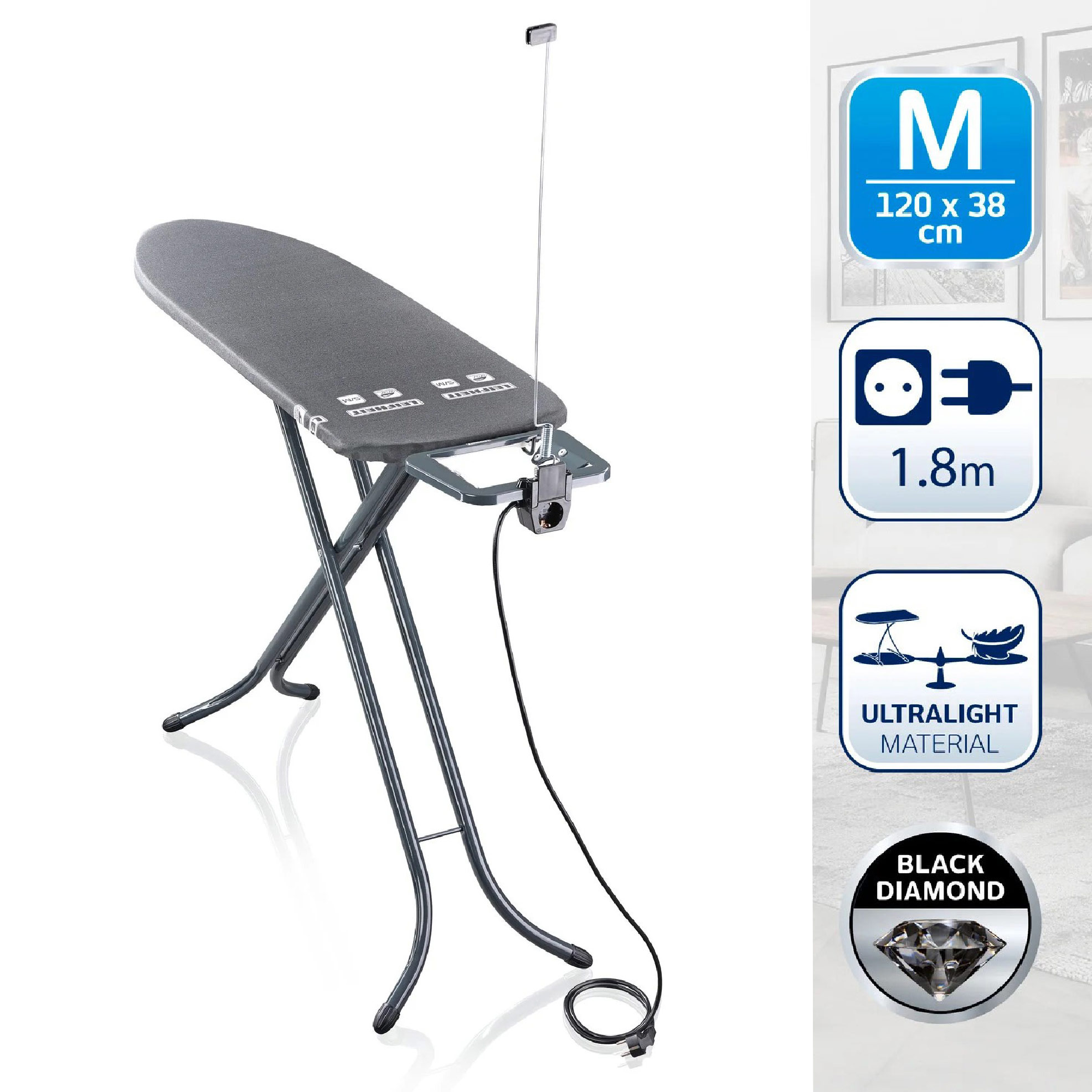 Leifheit daska za peglanje AirBoard M Solid, 120 × 38 cm, crna / 72484
