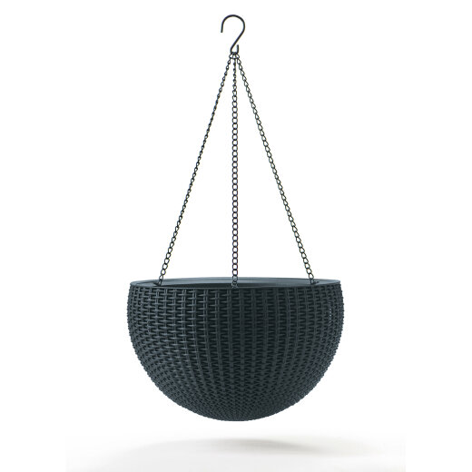 Keter saksija 35 × 35 × 22 cm, ratan izgled, siva