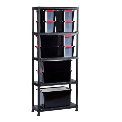 Keter polica Plus Shelf 75 × 32 × 176 cm, plastika, crna detalji i primjena