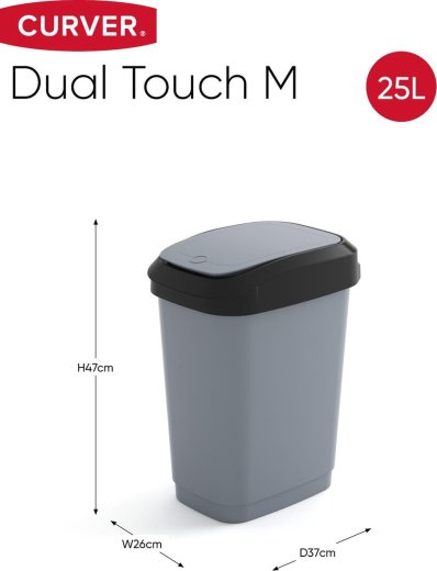 Keter kanta za otpatke Dual Touch 25 l, 26 × 37 × 47 cm, plastika, siva detalji i primjena