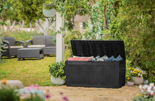 Keter vrtna kutija za odlaganje Comfy 270 l, 116,7 × 44,7 × 57 cm, plastika, siva detalji i primjena