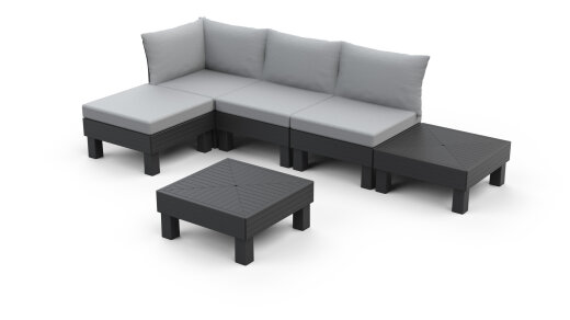 Keter vrtna garnitura Elements 200 × 200 × 80 cm, ratan izgled, siva