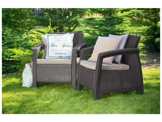 Keter vrtna sofa Corfu 75 × 70 × 79 cm, ratan izgled, smeđa detalji i primjena