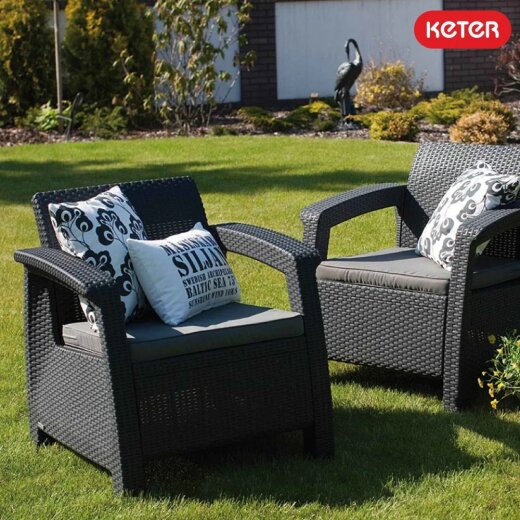 Keter vrtna sofa Corfu 75 × 70 × 79 cm, ratan izgled, siva